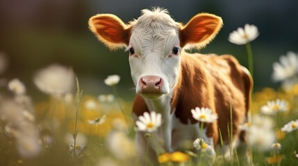spring flower background have a little cow.