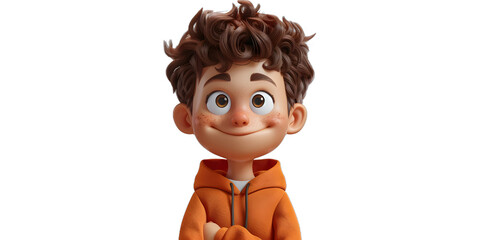[Transparent Background PNG]Smiling Cartoon Boy with Brown Hair