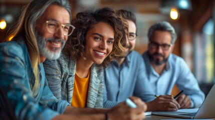 Obraz premium Businessmen In A Group Discuss Work Processes. Illustration On The Theme Of Business, Relationships, People. Generative AI