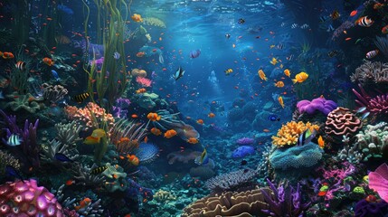 Fototapeta premium Breathtaking view of a vibrant coral reef ecosystem, alive with fish and marine plants