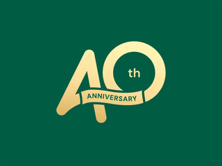 40th Anniversary luxury gold celebration with curved ribbon shape Overlapping number logo typography vector design concept. Forty years anniversary gold template for celebration event, invitation, web