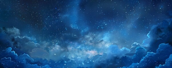 Fototapeta premium Starry night sky with clouds, ethereal celestial landscape. Dreamy and serene atmosphere concept