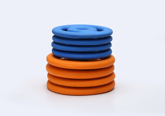 neoprene rubber coated colorful gym wieght plates isolated on white background