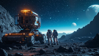 Futuristic Space Mining with Astronauts Operating Advanced Machinery on Asteroid