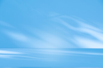 Wall interior background, studio and backdrops show products.with shadow from window color white and blue. background for text insertion and presentation product	
