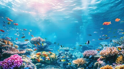 Fototapeta premium Majestic seascape with corals and diverse fish species in a tropical marine sanctuary