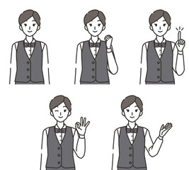 ウェイトレスの女性のイラストセット