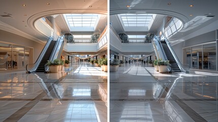 Fototapeta premium The modern city mall's abstract interior design with its innovative lighting creates a vibrant backdrop for business, enticing shoppers to explore every store during the sale.