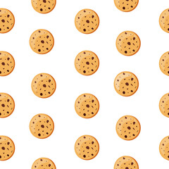 Obraz premium Seamless pattern.Oatmeal cookies with chocolate chips on a light background.Baking in flat style.