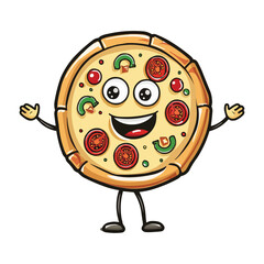 Obraz premium vector Pizza cartoon character with arms and legs on white background