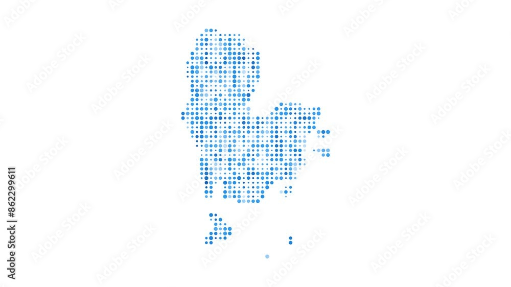Poster Redang Island dotted digital map. Map of Redang Island with pulsating colored circles. Shape filled with blue disks. Cool video.