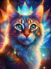 Cat with abstract beauty, centered, looking at the camera psychedelic colors