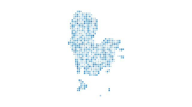 Redang Island dotted digital map. Map of Redang Island with pulsating colored circles. Shape filled with blue disks. Cool video.