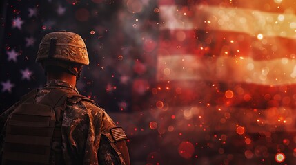 Veterans Day background with USA flag soldier