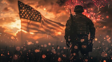 Veterans Day background with USA flag soldier