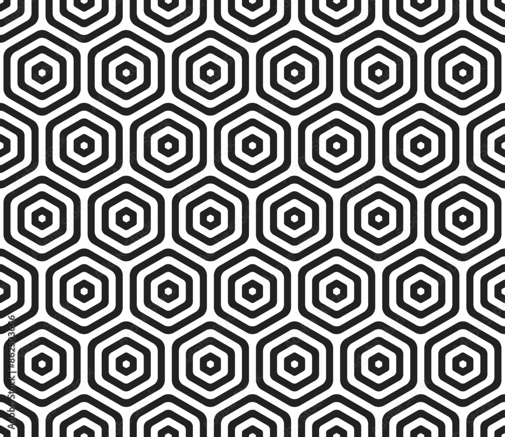 Poster Abstract template background. Bold rounded stacked hexagon cells. Large hexagon shapes. Seamless tileable vector illustration.