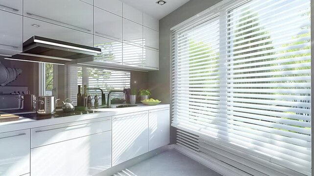 kitchen with white window blinds seamless looping overlay 4k virtual video animation background