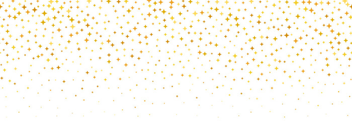 Gold falling down confetti background. Repeated golden dotted glitter pattern. Yellow, orange dots wallpaper. Celebration Christmas, New Year or birthday party decoration backdrop. Vector © vika_k