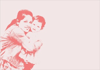 Close-up portrait of vector of Young mother gently hold a baby. Greeting card Mother's Day, World Breastfeeding week, children's day, Family day Concept . Copy Space for text message