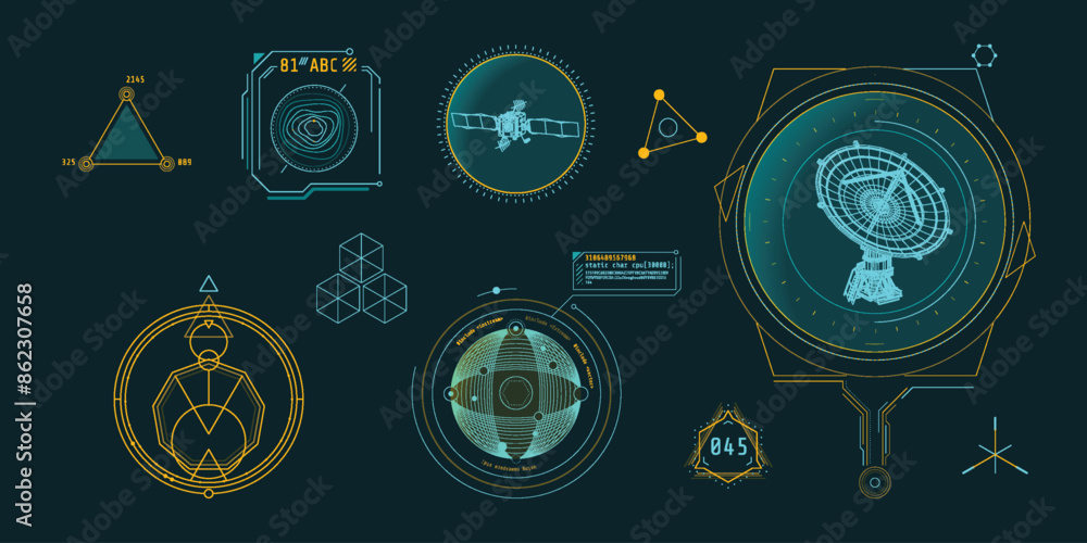 Poster design elements for infographic of data communication.