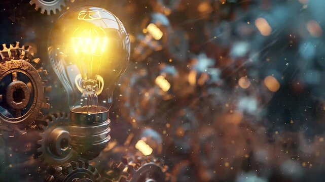light bulb and gears for creative idea background seamless looping overlay 4k virtual video animation background