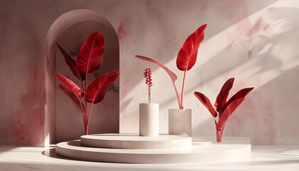 3d rendered podium with flowers