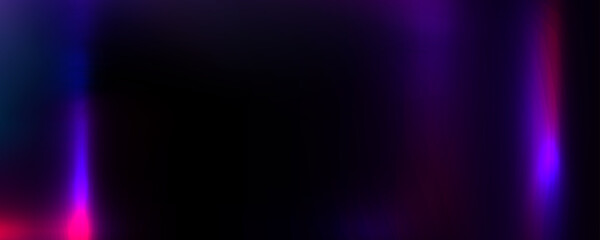 Purple light leak effect background. Film bokeh flare overlay. Vintage photo filter texture template. Exposed saturated photography wallpaper. Abstract blurry neon gradient backdrop. Vector