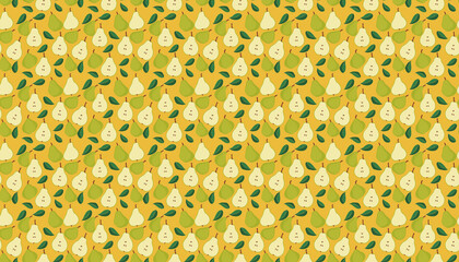 A green pear pattern on dark yellow background