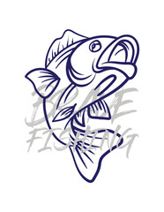 handrawn fishing logo illustration, grunge with text brave and fishing