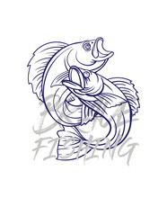 handrawn fishing logo illustration, grunge with text brave and fishing