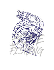 handrawn fishing logo illustration, grunge with text brave and fishing