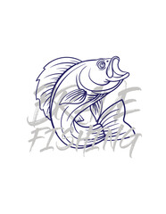 handrawn fishing logo illustration, grunge with text brave and fishing