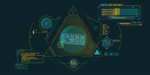 Futuristic HUD interface for processing server data.