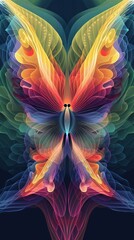 Abstract colorful fractal butterfly on dark background