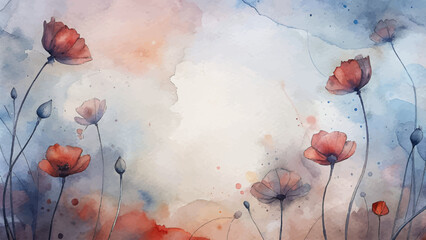 Poppy flower minimalist watercolor background