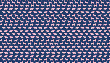 Pattern with pink pig motif, a pink pig pattern on a deep blue background