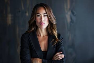 Fototapeta premium Female CEO of a company posing for the camera isolated from the background. Diverse women in corporate leading position concept image.