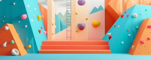 Bouldering flat design front view theme sport 3D render Splitcomplementary color scheme