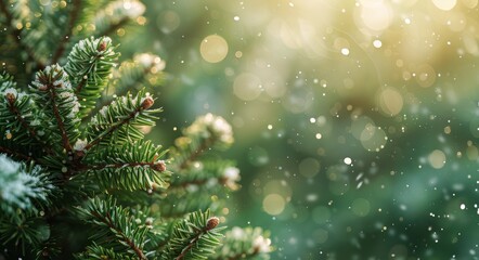 A Close-Up View of Evergreen Tree Branches Covered in Snow