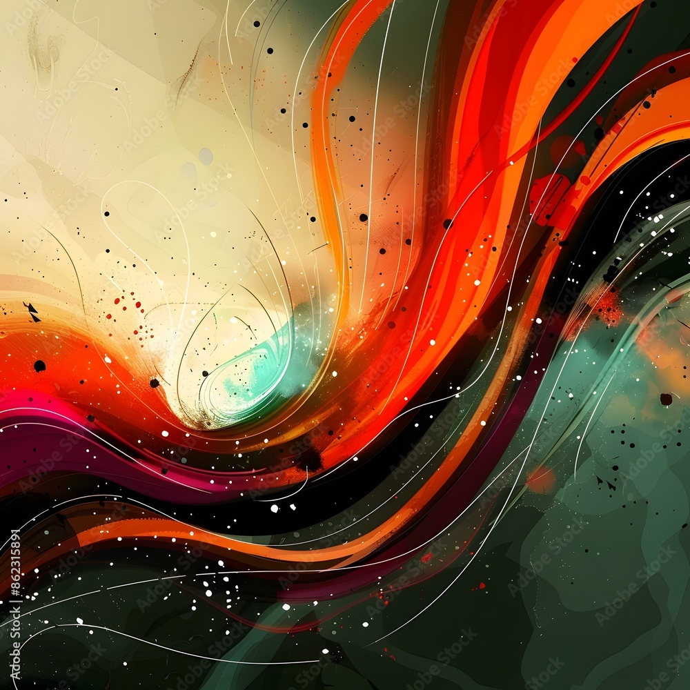 Wall mural Abstract Colorful Swirling Lines and Dots