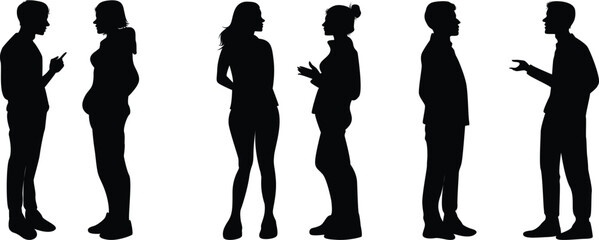 silhouettes of talking couple people isolated on transparent background, vector design