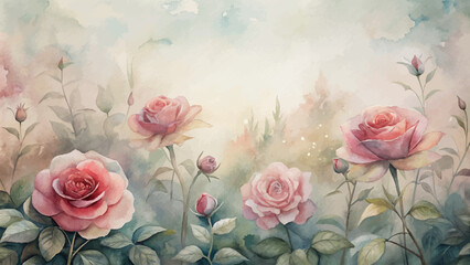 Tranquil rose garden watercolor background