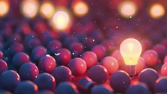 concept one bright lightbulb standing seamless looping overlay 4k virtual video animation background