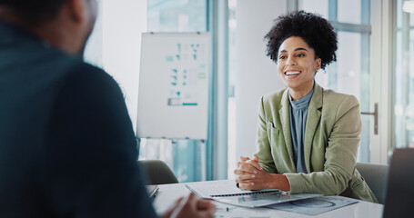 Professional, business people and manager in office for interview, recruitment or hiring process...