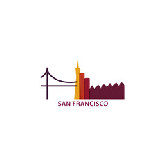 San Francisco skyline, downtown panorama logo, logotype. USA, California state city badge contour, isolated vector pictogram with bridge, monuments, landmarks, skyscrapers