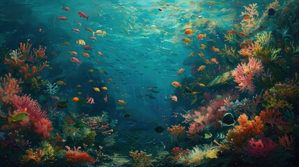Naklejka premium Serene underwater paradise with diverse fish and vivid coral formations