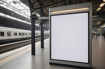 Large blank mockup billboard ad stands in train station for advertisement platform