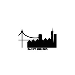 Fototapeta premium San Francisco skyline, downtown panorama logo, logotype. USA, California state black city badge contour, isolated vector pictogram with bridge, monuments, landmarks, skyscrapers