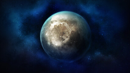 The moon on the background of dark blue outer space. 3D render