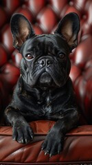 French Bulldog King on the throne of dark evil, film, photo realism